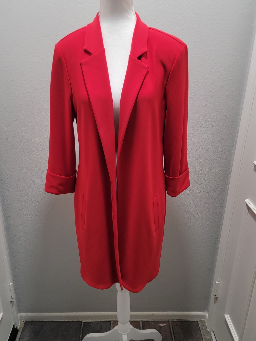 Joseph Ribkoff Bright Red Open-Front Long Blazer